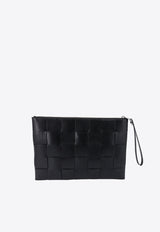 Bottega Veneta Large Cassette Zip Pouch in Intrecciato Leather Black 649616VBWD3_8803