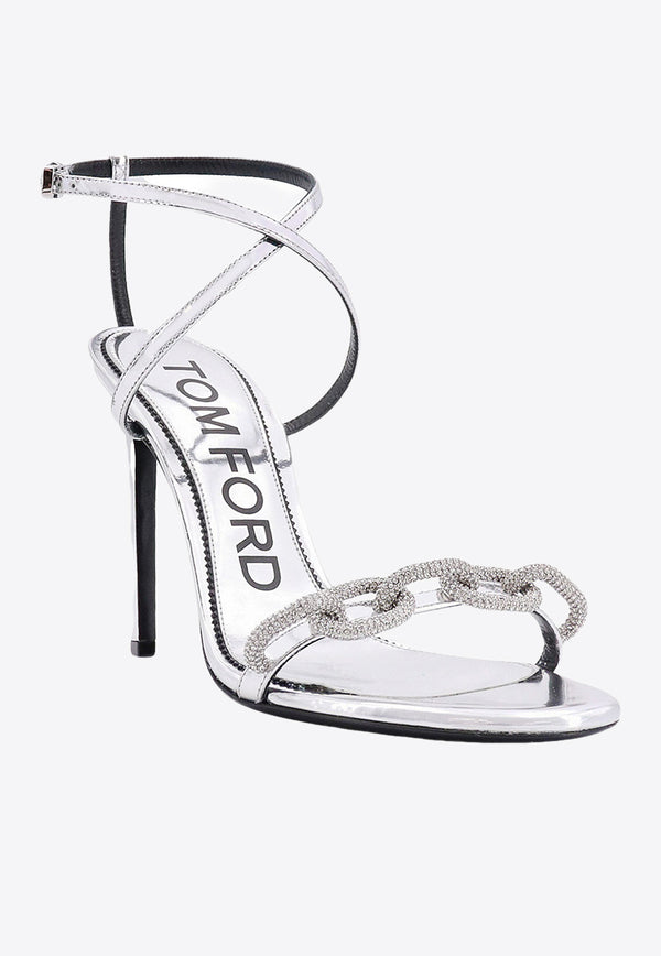 Tom Ford 105 Crystal Chain Metallic Leather Sandals Silver W2406LCL234S_1G004