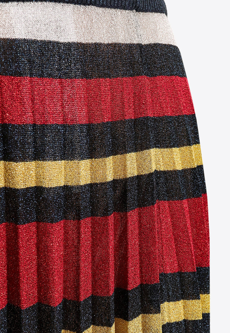 Gucci Striped Pleated Lamé Maxi Skirt Multicolor 742816XKC5C_4548