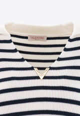 Valentino Striped V-neck Sweater White 3B3KC46U841_6A1