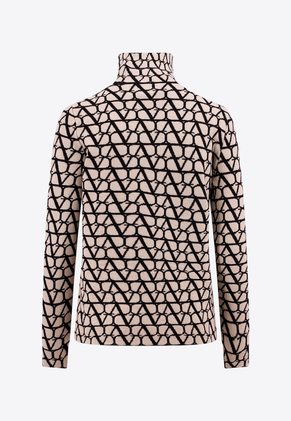 Valentino Toile Iconographe Turtleneck Wool Sweater Beige 3B3KC47J84K_E21