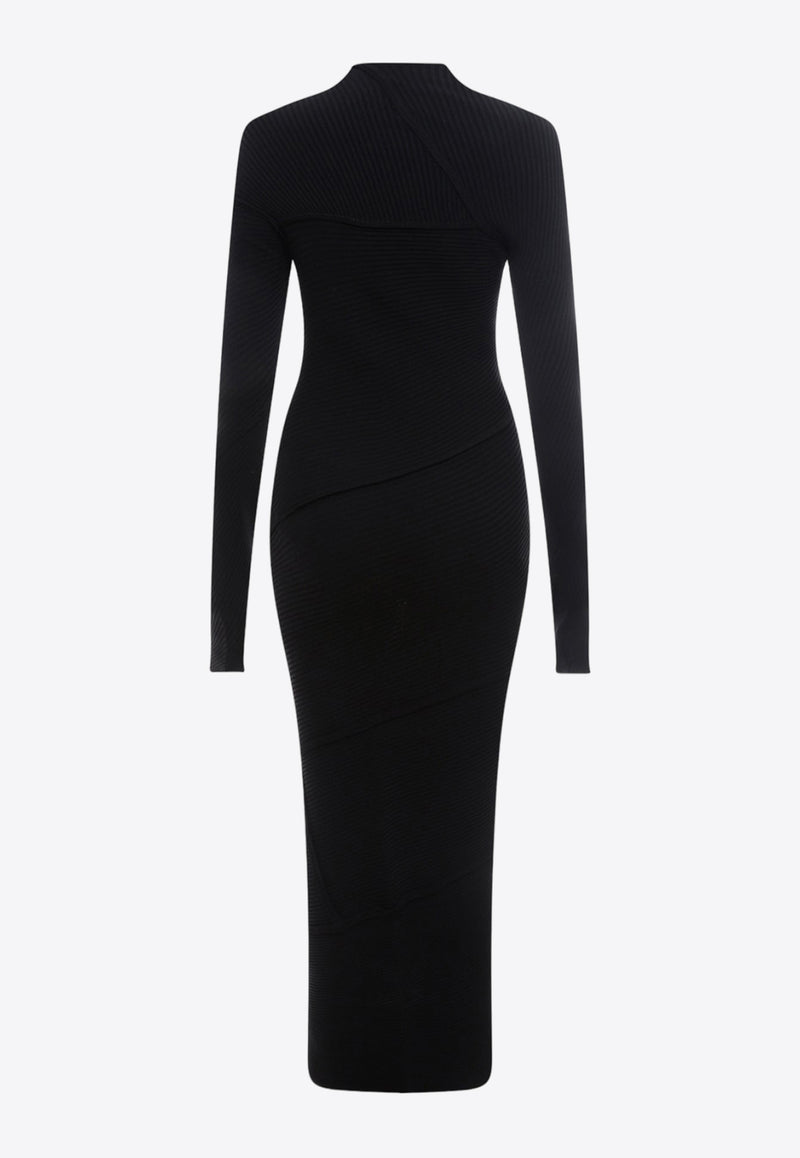 Balenciaga Twisted Knit Spiral Maxi Dress Black 751094T5199_1000