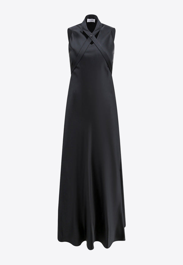 Off-White V-neck Satin Dress Black OWDB485F23FAB001_1000