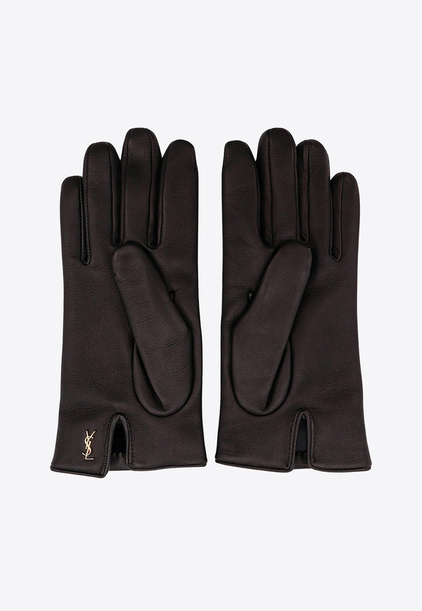 Saint Laurent Logo-Plaque Leather Gloves 7603413Y068_1080