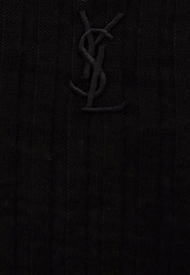 Saint Laurent Logo Embroidered Wool Tank Top Black 752721YBMV2_1000