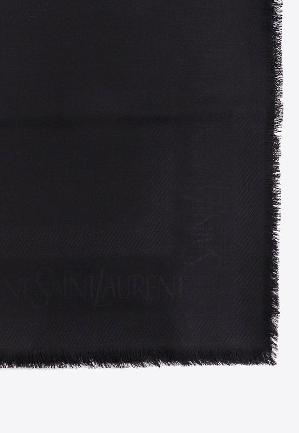 Saint Laurent Jacquard Logo Motif Frayed Scarf Black 7600293YN86_1060