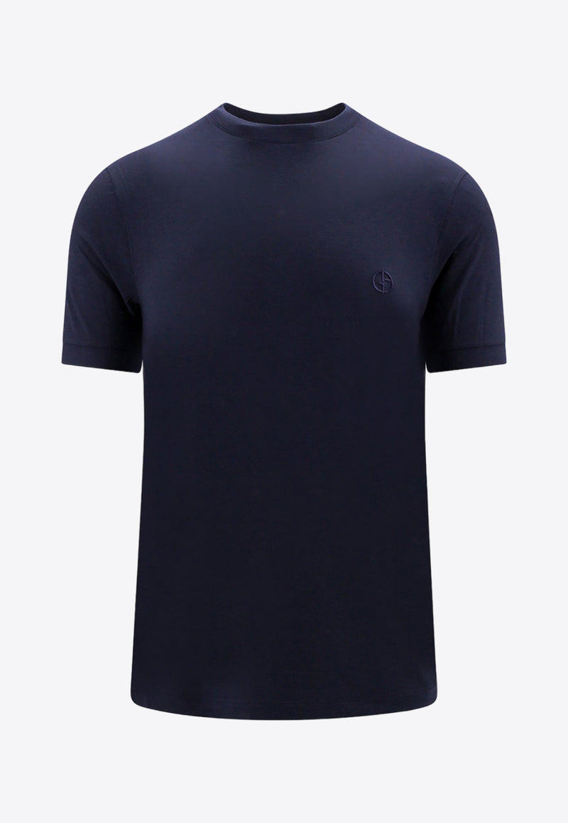 Giorgio Armani Logo Embroidered Basic T-shirt Blue 3GST52SJP4Z_UBSG