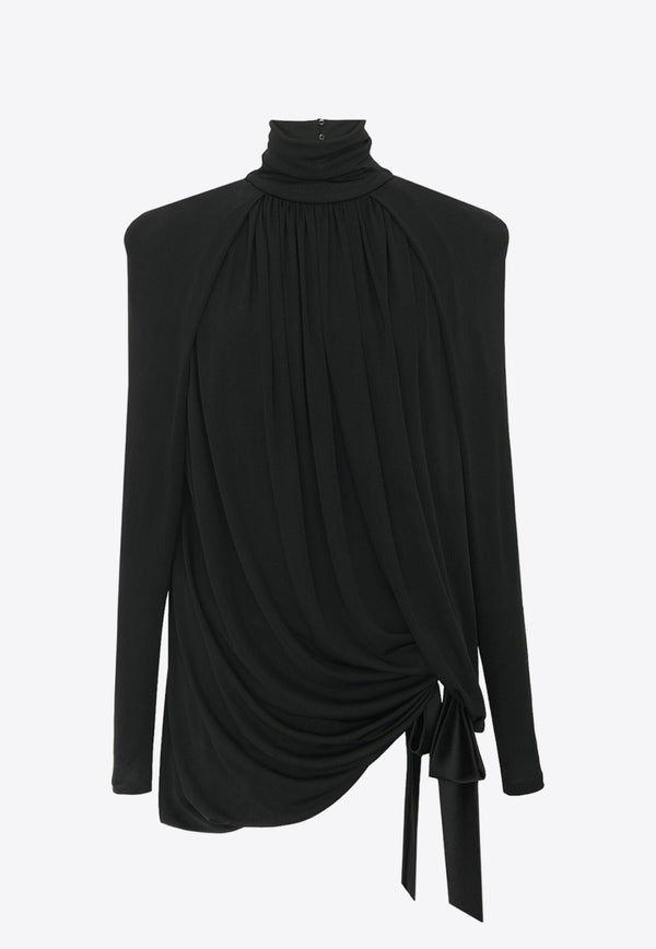 Saint Laurent Draped Satin Mini Dress Black 744258Y6H33_1000
