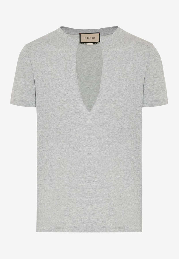 Gucci V-neck Logo T-shirt Gray 758433XJFZ1_1160