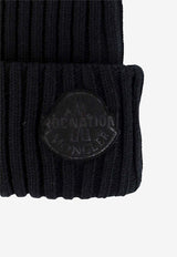 Moncler X Roc Nation Logo Patch Wool Beanie Black 3B00004M1115_999