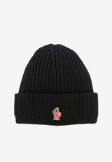 Moncler Grenoble Logo Embroidered Ribbed Wool Beanie Black 3B00015M1131_999