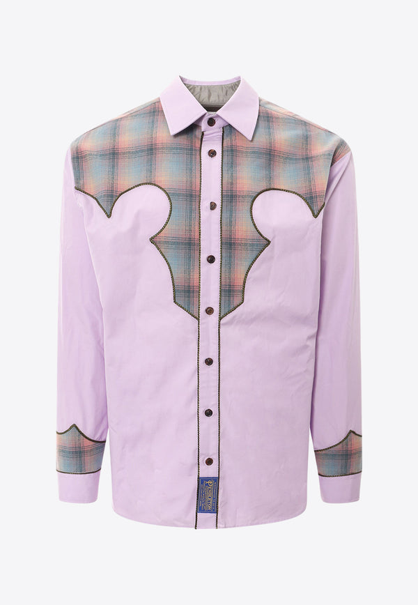 Maison Margiela Plaid Check Paneled Shirt Purple S67DT0008S43001_375
