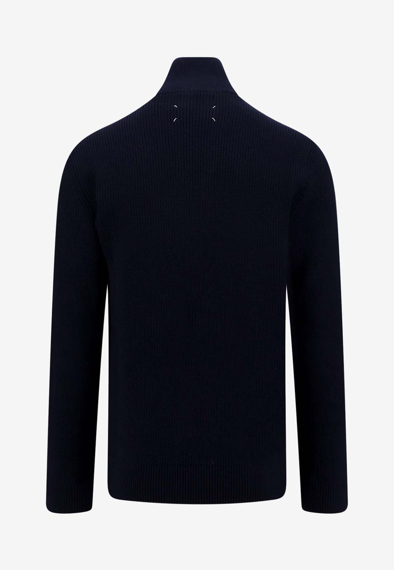 Maison Margiela Rib Knit High-Neck Cardigan Blue SI1HA0013S17781_511F