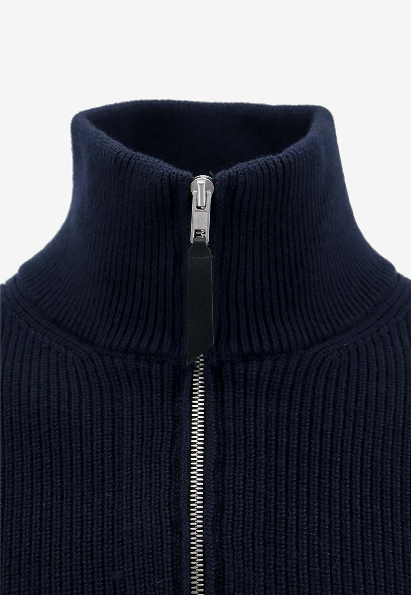 Maison Margiela Rib Knit High-Neck Cardigan Blue SI1HA0013S17781_511F