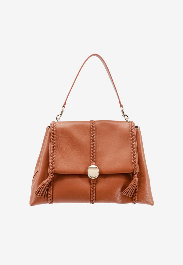 Chloé Large Penelope Grained Leather Top Handle Bag Brown C23US566K15_247