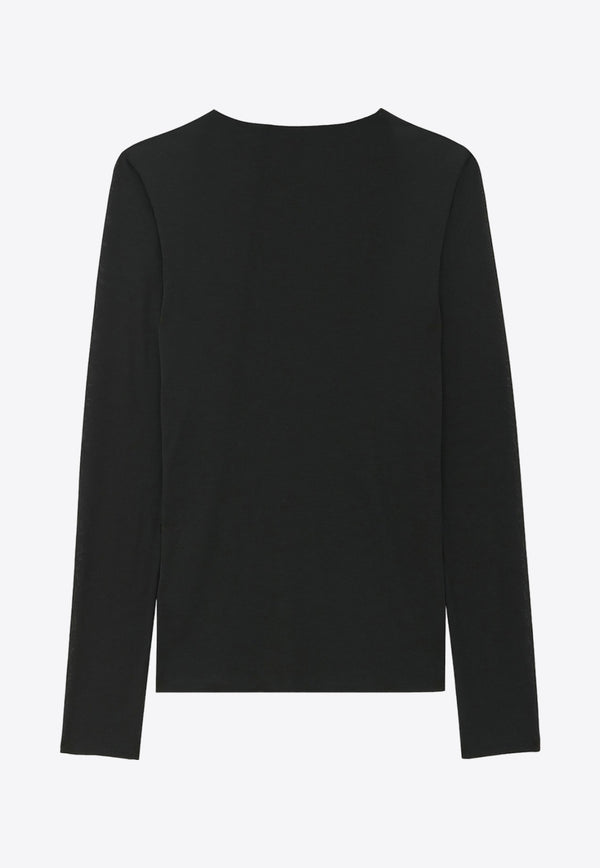 Saint Laurent Cassandre Embroidered U-neck Silk Sweater Black 763573Y37NH_1000