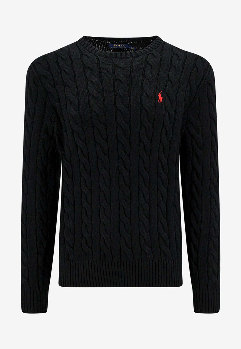 Polo Ralph Lauren Logo Embroidered Cable Knit Sweater Black 710775885_012