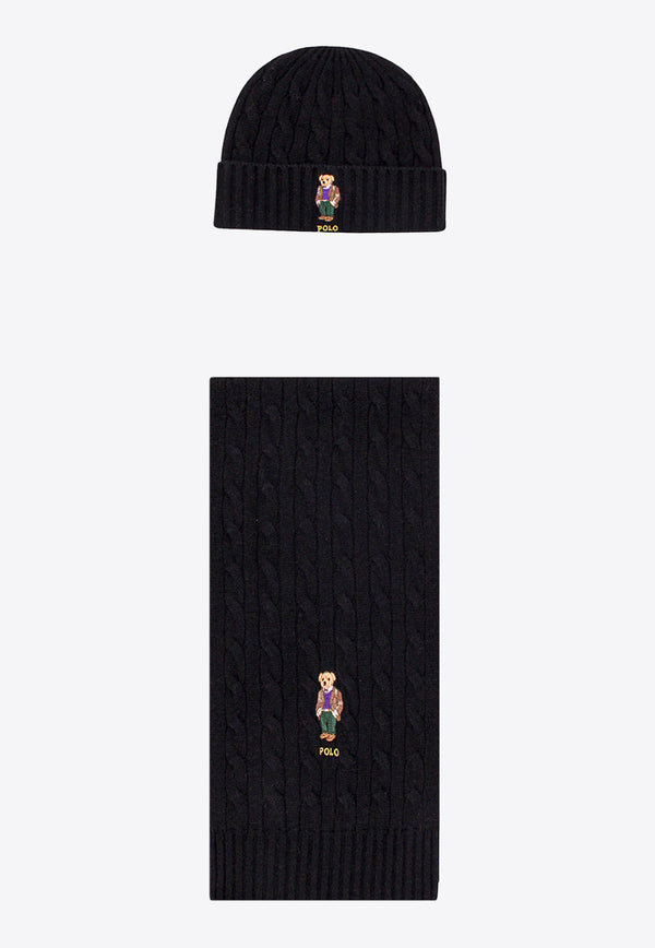 Polo Ralph Lauren Logo-Embroidered Beanie and Scarf Set Black 449923915_001