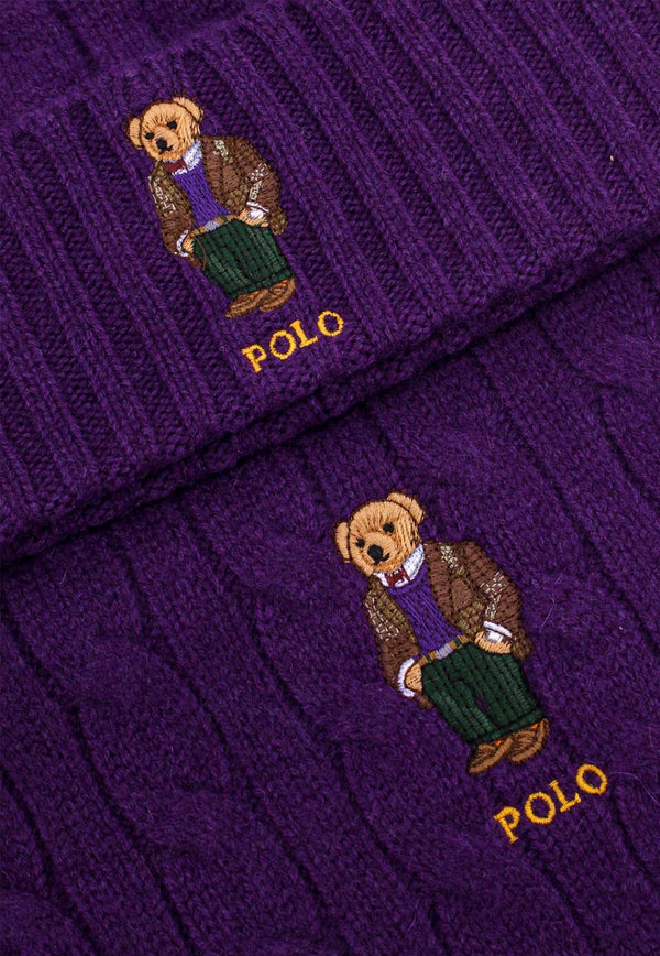 Polo Ralph Lauren Embroidered Logo Cable-Knit Scarf and Beanie Set Purple 449923915_003