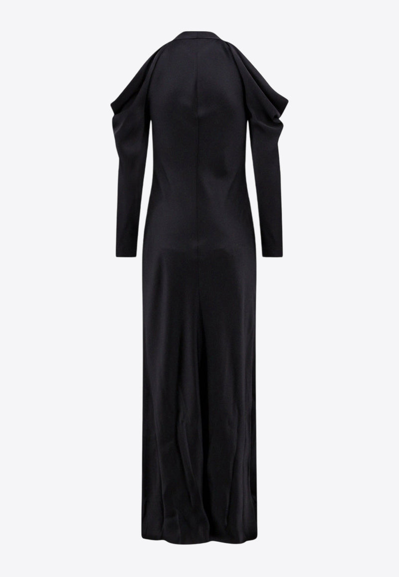 Alberta Ferretti Lace-Trimmed Satin Maxi Dress  Black A04126619_0555