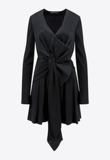 Alberta Ferretti Draped Silk Mini Dress with Bow Black V04135119_0555