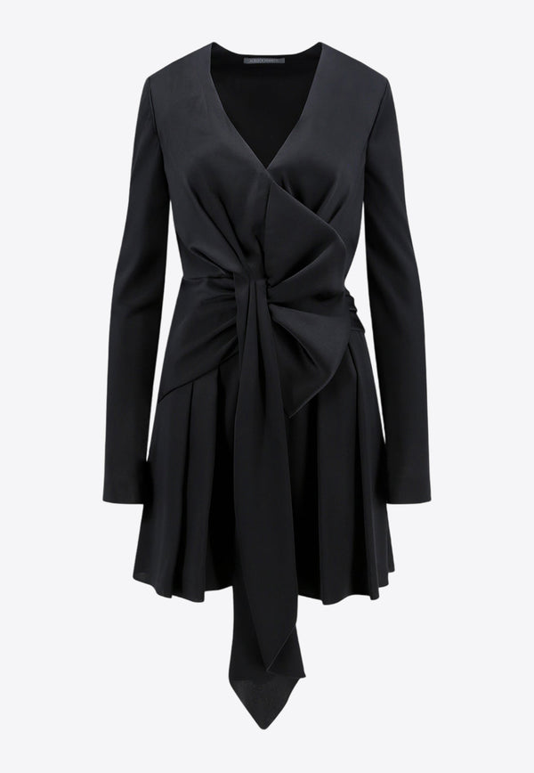 Alberta Ferretti Draped Silk Mini Dress with Bow Black V04135119_0555