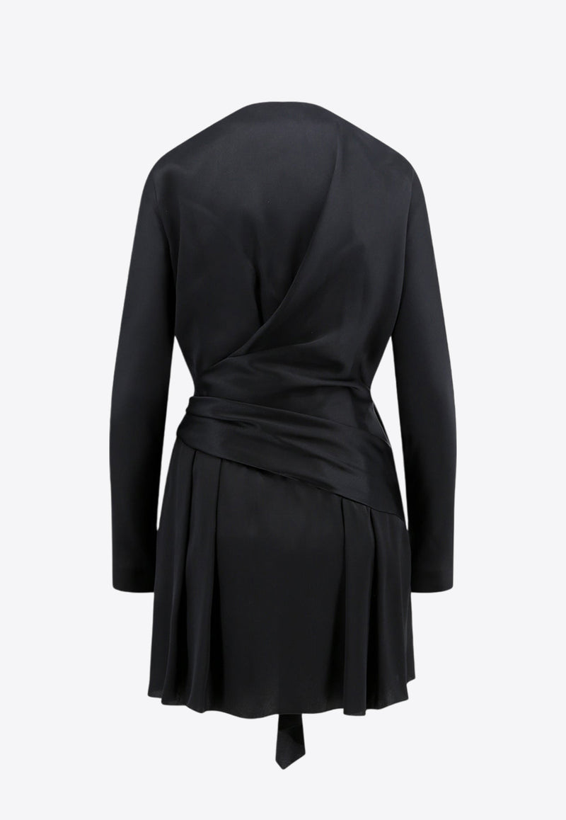 Alberta Ferretti Draped Silk Mini Dress with Bow Black V04135119_0555