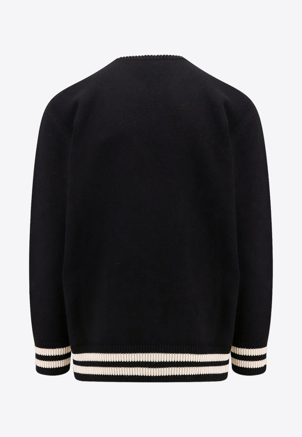 Alexander McQueen Intarsia Knit Crewneck Sweater Black 760760Q1XII_1011