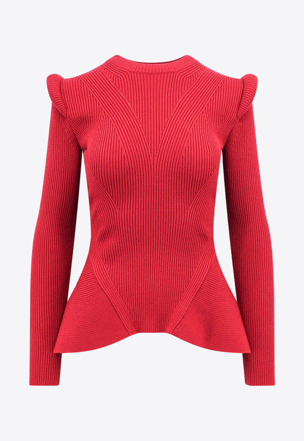 Alexander McQueen Knitted Peplum Sweater Red 768593Q1A64_6659