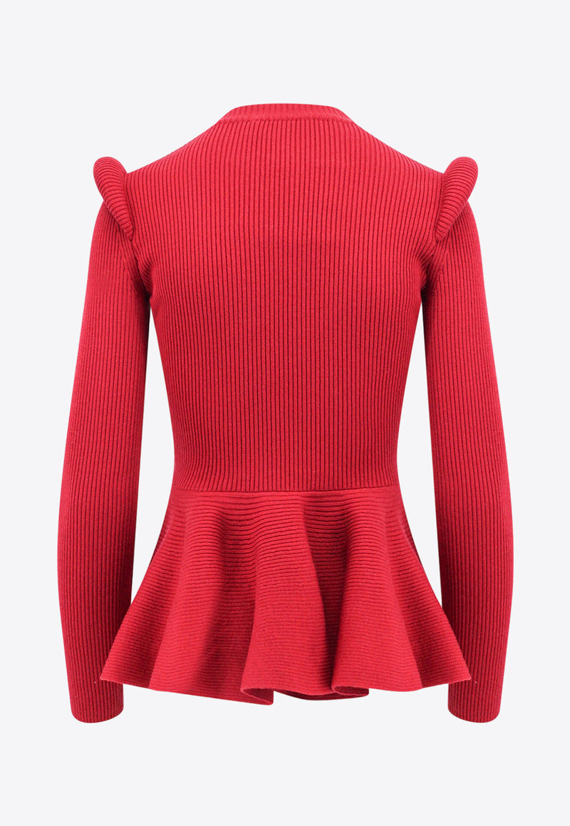 Alexander McQueen Knitted Peplum Sweater Red 768593Q1A64_6659