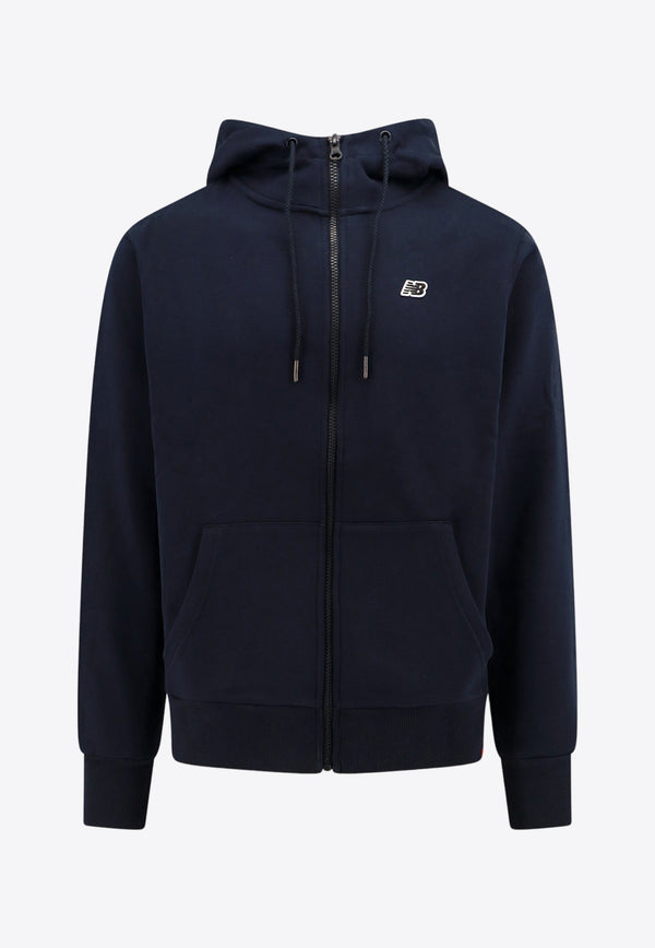 New Balance Logo Embroidered Zip-Up Hooded Sweatshirt Blue MJ23600ECL_ECLIPSE