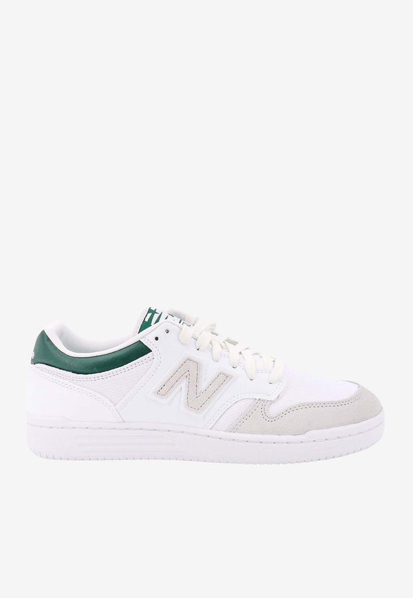 New Balance 480 Leather Low-Top Sneakers in White and Green White BB480LKD_WHITE