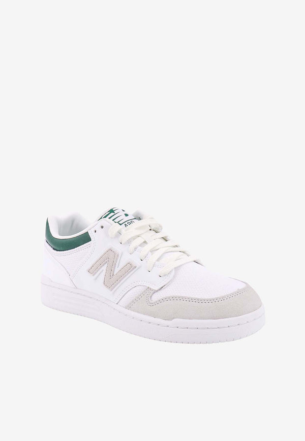 New Balance 480 Leather Low-Top Sneakers in White and Green White BB480LKD_WHITE