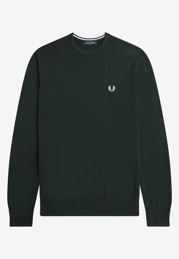 Fred Perry Logo Embroidered Crewneck Sweater Green FPK960147_Q20