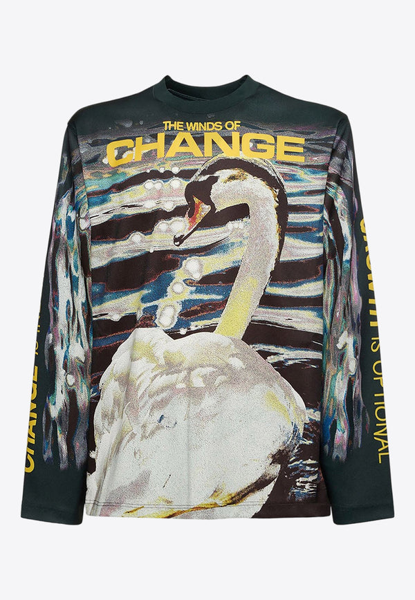 Burberry Swan Print Long-Sleeved T-shirt Multicolor 8077333_B7325