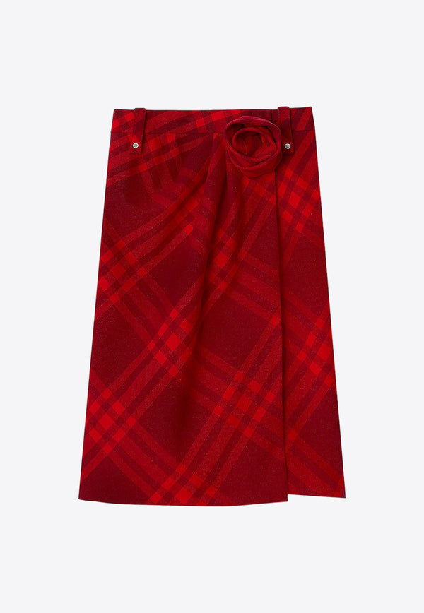 Burberry Floral Appliqué Checked Midi Skirt Red 8076880_B7338
