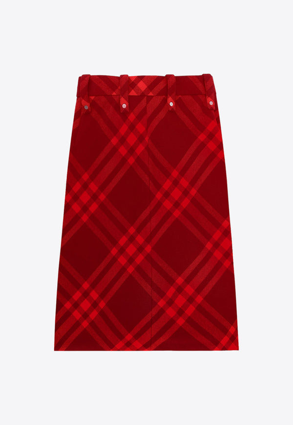 Burberry Floral Appliqué Checked Midi Skirt Red 8076880_B7338
