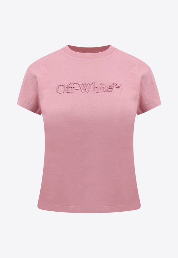 Off-White Logo Embroidered Crewneck T-shirt Pink OWAA112G23JER007_3000