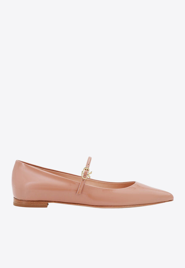 Gianvito Rossi Ribbon Jane Patent Leather Pointed Flats Pink G2216205CUOVER_PRALINE