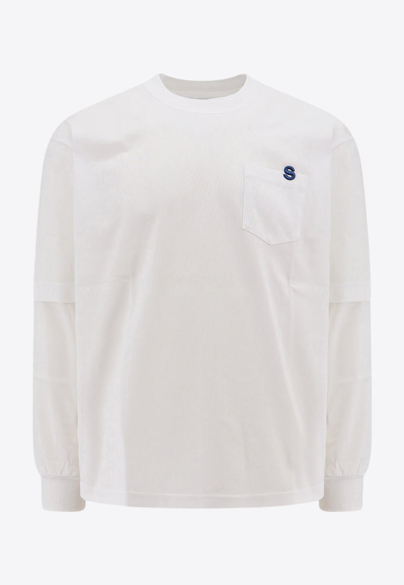 Sacai Logo Embroidered Long-Sleeved T-shirt White SCM086_101