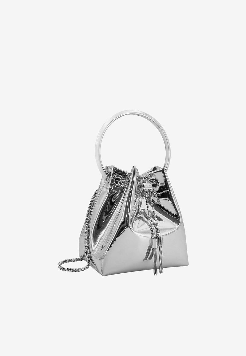 Jimmy Choo Mini Bon Bon Mirrored Leather Bucket Bag Silver BONBONXVK_SILVER