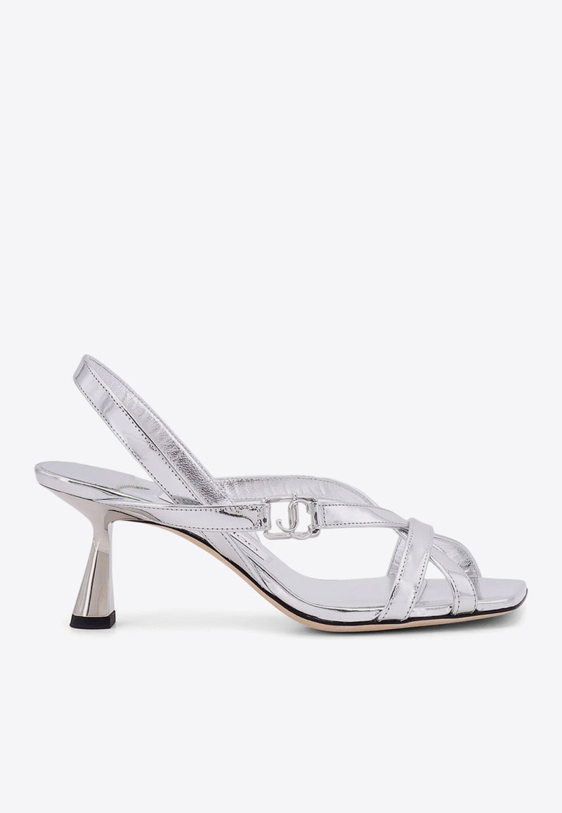 Jimmy Choo Jessica 65 Laminated Leather Slingback Sandals Silver JESSICA65QUI_SILVER