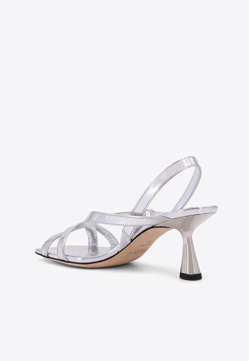 Jimmy Choo Jessica 65 Laminated Leather Slingback Sandals Silver JESSICA65QUI_SILVER