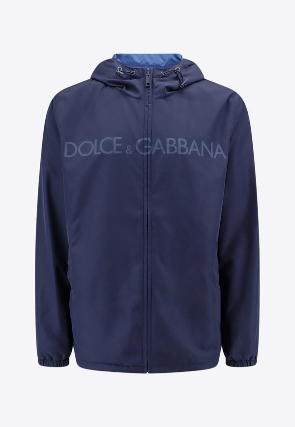 Dolce & Gabbana Logo Print Reversible Windbreaker Jacket Blue G9AHBTFUMQ7_B3895