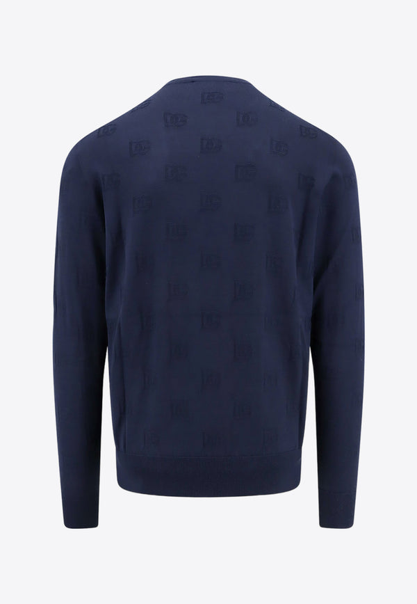 Dolce & Gabbana Monogram Jacquard Crewneck Sweater Blue GXX02TJAST6_B1622
