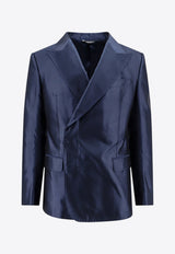 Dolce & Gabbana Single-Breasted Silk Blazer Blue G2TB6TFU1Y0_B1622