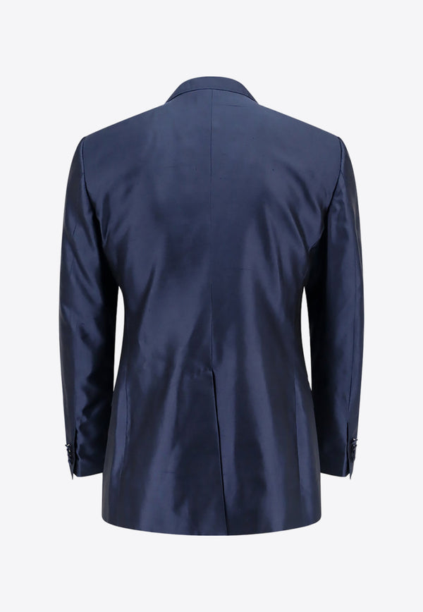 Dolce & Gabbana Single-Breasted Silk Blazer Blue G2TB6TFU1Y0_B1622