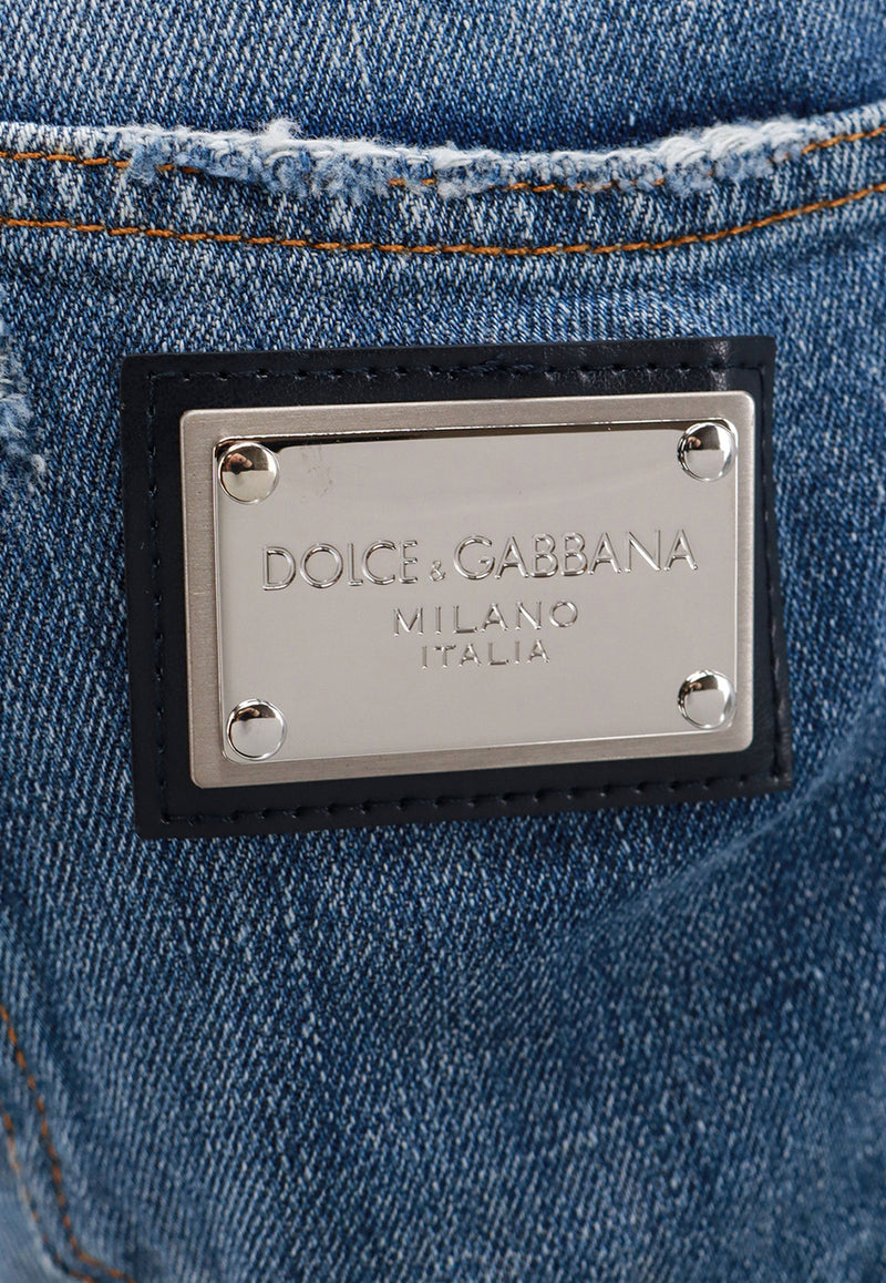 Dolce & Gabbana Logo Plate Distressed Jeans Blue GYJCCDG8KO4_S9001