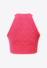 Balmain Rombus Knit Cropped Top Pink CF1AB390KF53_4DK