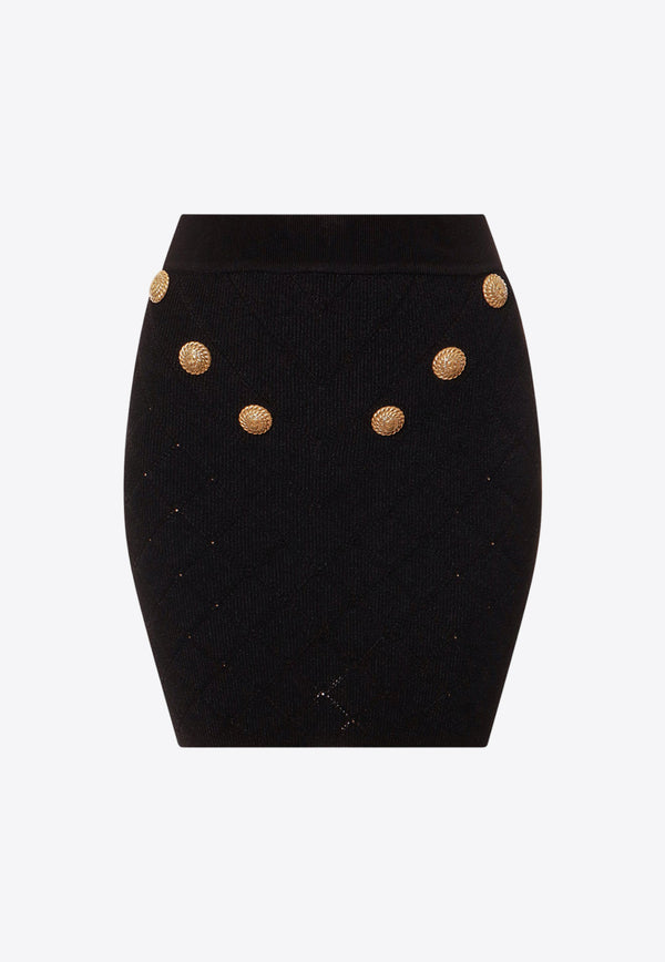 Balmain Diamond Pattern Knit Mini Skirt Black CF1LB004KF53_0PA